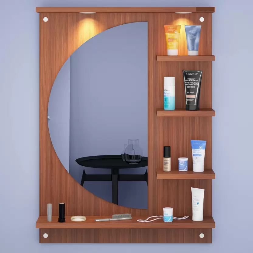 Soami Crafts LED Light Dressing Mirror Engineered Wood Dressing Table  (Finish Color - , Walnut, DIY(Do-It-Yourself))