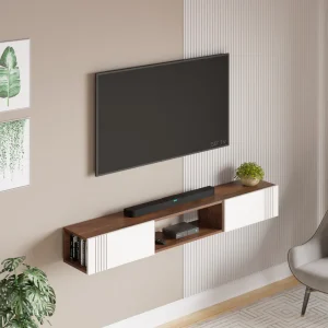 Darien TV Entertainment Unit & Cabinet with Storage Shelves, Upto 55″ (Maple Brown & Frosty)