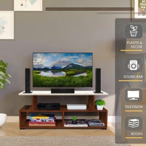 SPACE TV Stand – Engineered Wood TV Showcase with Foot Pad Entertainment Console Shelf Storage for Set Top Box, Decor, Books for Living Room TV Unit – Oak Red(L 101 x B 40.5 x H 41 cm)