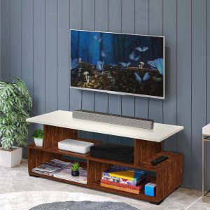 SPACE TV Stand – Engineered Wood TV Showcase with Foot Pad Entertainment Console Shelf Storage for Set Top Box, Decor, Books for Living Room TV Unit – Oak Red(L 101 x B 40.5 x H 41 cm)