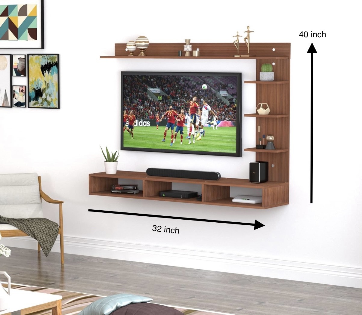 TV cabinet unit Wall mount Brown/White - Image 2