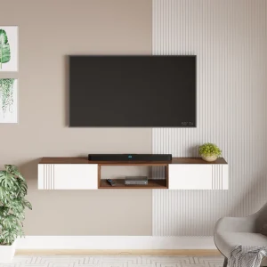 Darien TV Entertainment Unit & Cabinet with Storage Shelves, Upto 55″ (Maple Brown & Frosty)